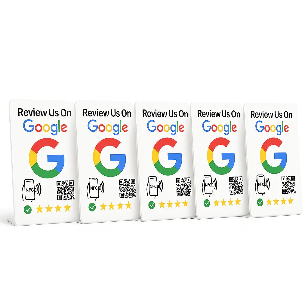 5 NFC Google Review Signs Bundle (5-Pack) -QR Code One-Tap Displays