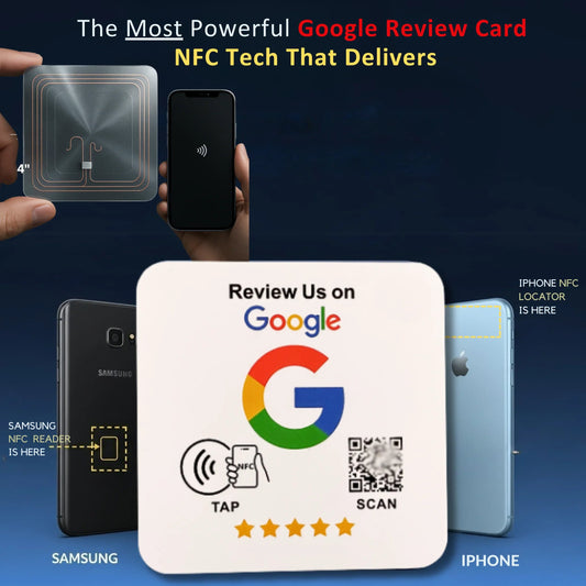 Google Review Plate - NFC Tap + QR Code, Self-Adhesive 3M 4x4