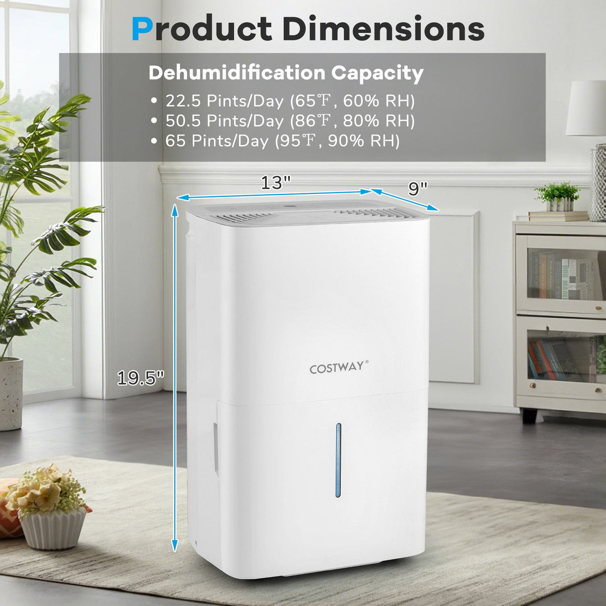 65 Pints Dehumidifier with 24H Timer and LED Display-White