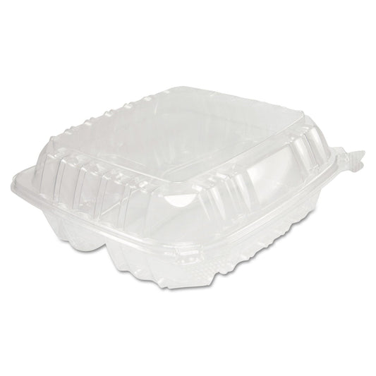 Dart ClearSeal Hinged-Lid Plastic Containers, 8.25 x 8.25 x 3, Clear, Plastic, 125/Pack, 2 Packs/Carton