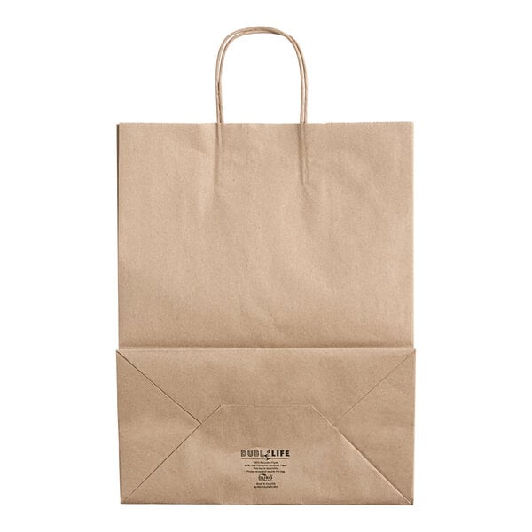 Duro Bag Mart Dubl Life 13" x 7" x 17" Natural Kraft Shopping Bag with Handles, FSC Certified, Compostable, Recycled Content, 60# (QTY 250), SKU 87128