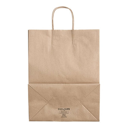 Duro Bag Mart Dubl Life 13" x 7" x 17" Natural Kraft Shopping Bag with Handles, FSC Certified, Compostable, Recycled Content, 60# (QTY 250), SKU 87128