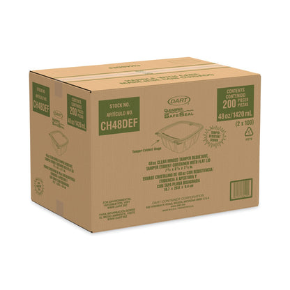 Dart ClearPac SafeSeal Tamper-Resistant/Evident Containers, Flat Lid, 48 oz, 7.8 x 8.1 x 2.5, Clear, Plastic, 100/Bag, 2 Bags/CT