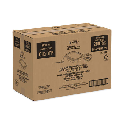 Dart ClearPac SafeSeal Tamper-Resistant, Tamper-Evident Containers, Tall, Flat Lid, 20 oz, 5.7 x 7.3 x 1.8, Clear, Plastic, 200/CT