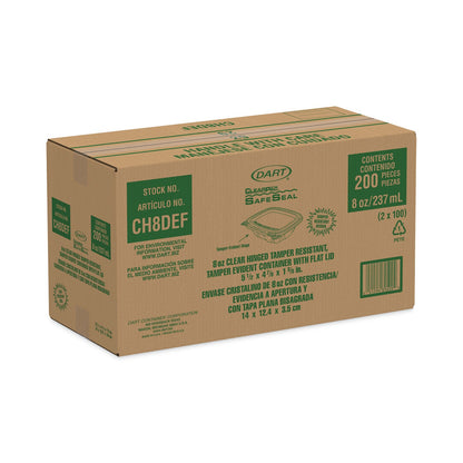 Dart ClearPac SafeSeal Tamper-Resistant/Evident Containers, Flat Lid, 8 oz, 4.9 x 1.4 x 5.5, Clear, Plastic, 100/Bag, 2 Bags/CT