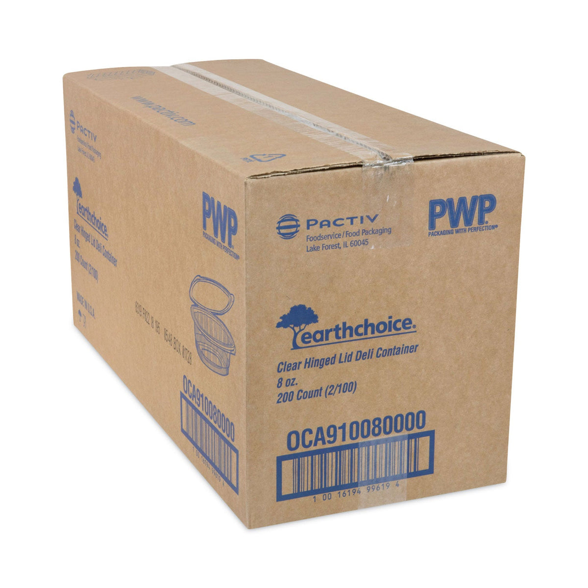 Pactiv Evergreen EarthChoice Recycled PET Hinged Container, 8 oz, 4.92 x 5.87 x 1.32, Clear, Plastic, 200/Carton