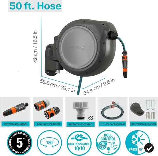 Retractable Hose Reel RollUp 50 ft. Auto retracting & ready-to-use