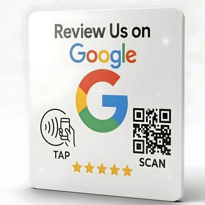 Google Review Plate - NFC Tap + QR Code, Self-Adhesive 3M  4x4