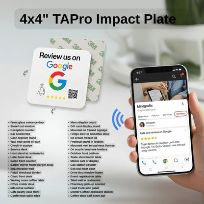Google Review Plate - NFC Tap + QR Code, Self-Adhesive 3M  4x4