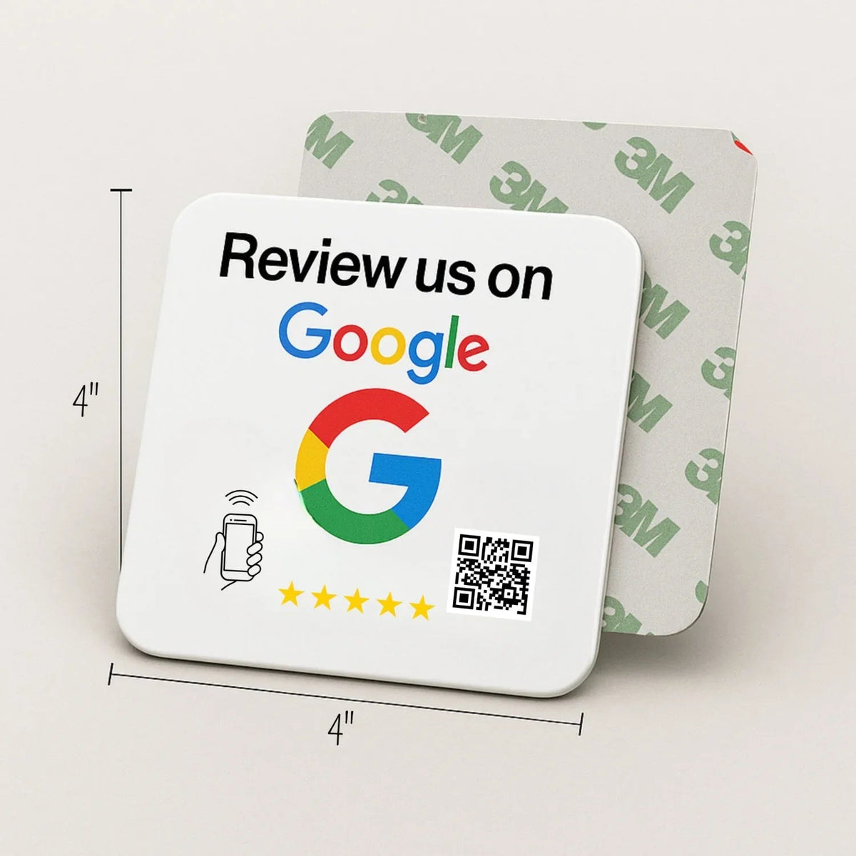 Google Review Plate - NFC Tap + QR Code, Self-Adhesive 3M  4x4