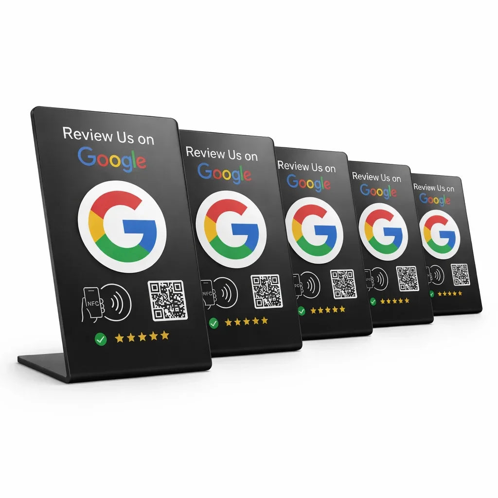 5 NFC Google Review Signs Bundle (5-Pack) -QR Code  One-Tap Displays
