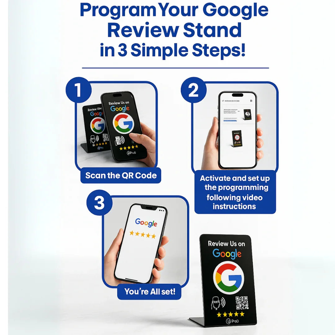 5 NFC Google Review Signs Bundle (5-Pack) -QR Code  One-Tap Displays