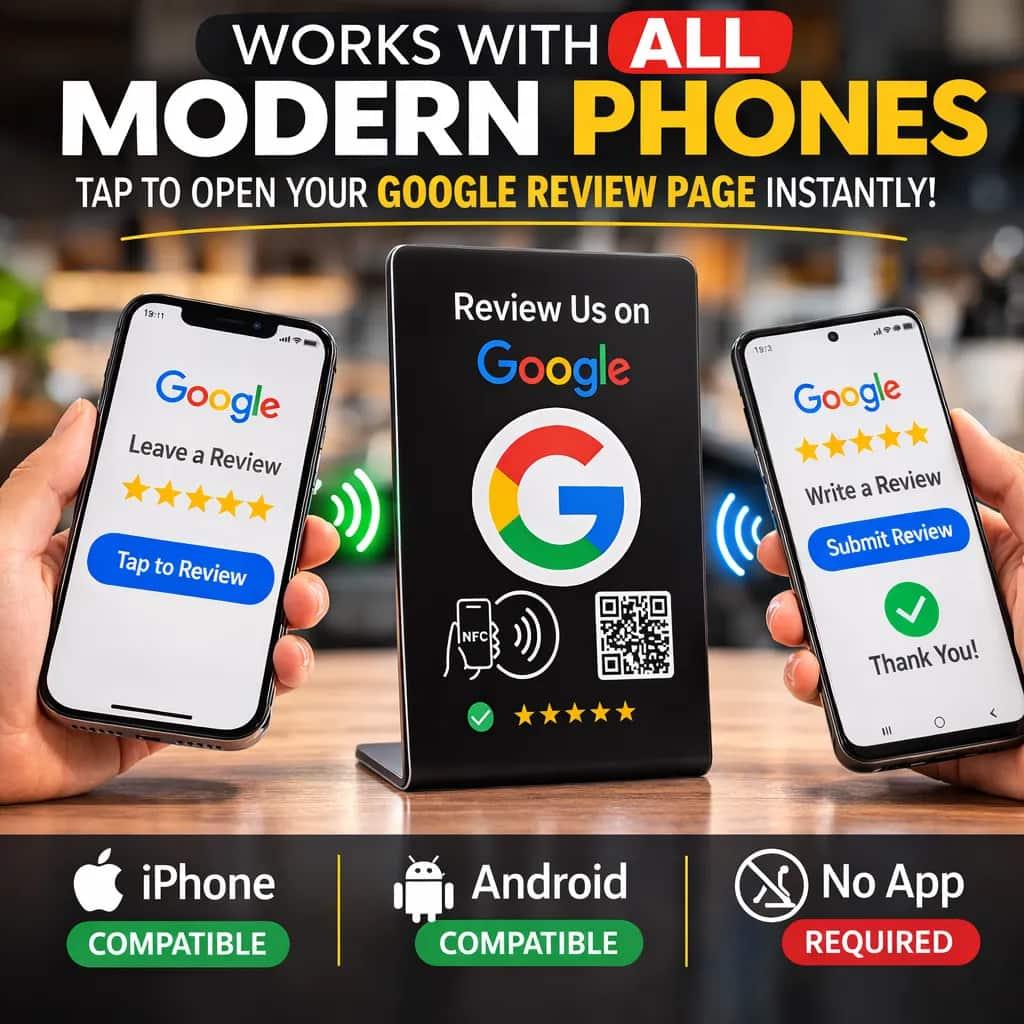 5 NFC Google Review Signs Bundle (5-Pack) -QR Code  One-Tap Displays