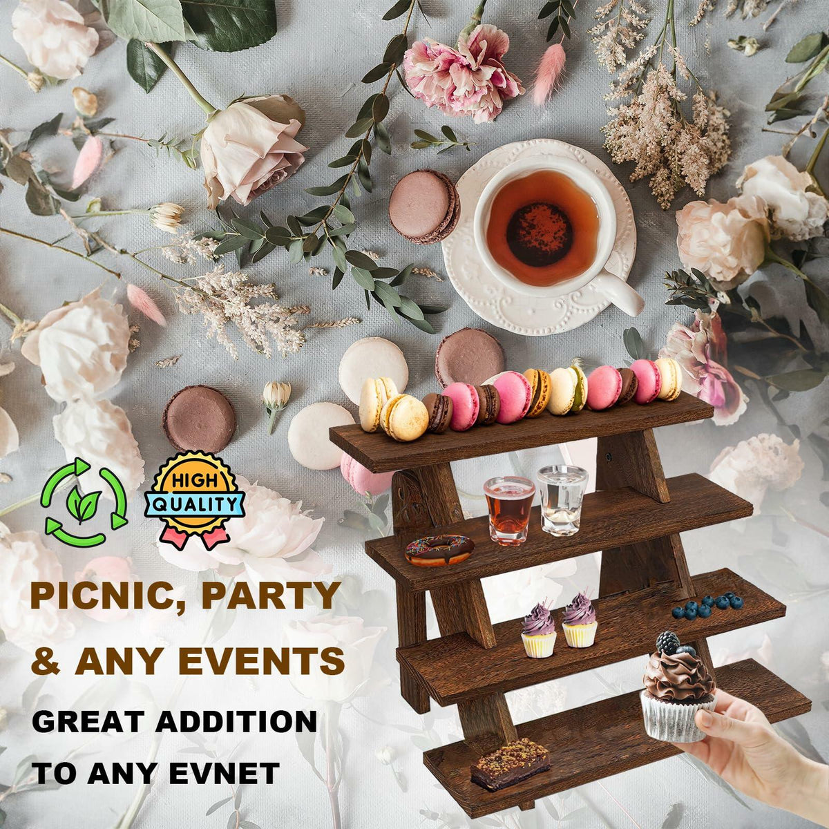 AZ-Homey Platane Wood 4-Tier Display Stand Rustic Brown