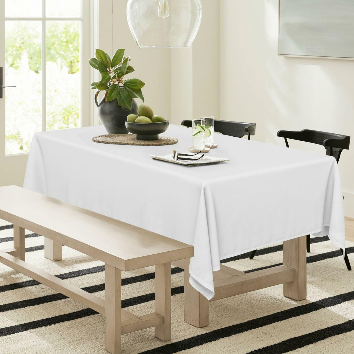 Horaldaily White Rectangular Tablecloth 60x120in Polyester Stain Resistant